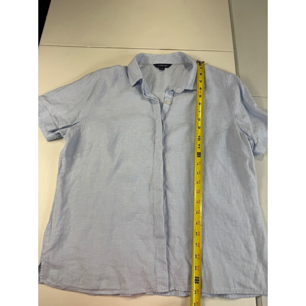 Lands' End Linen Short Sleeve Button Up Shirt Womens Large Light Blue - Picture 5 of 9